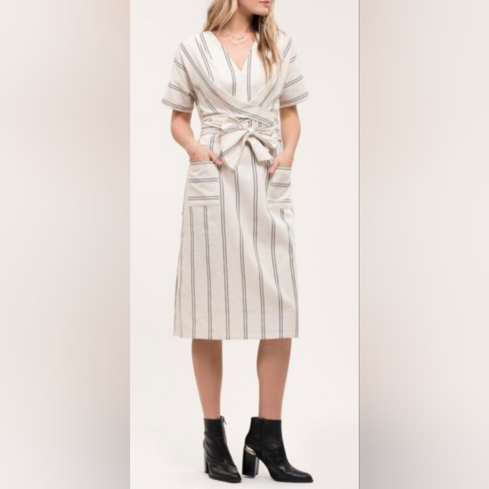 Blu Pepper striped midi wrap dress size M